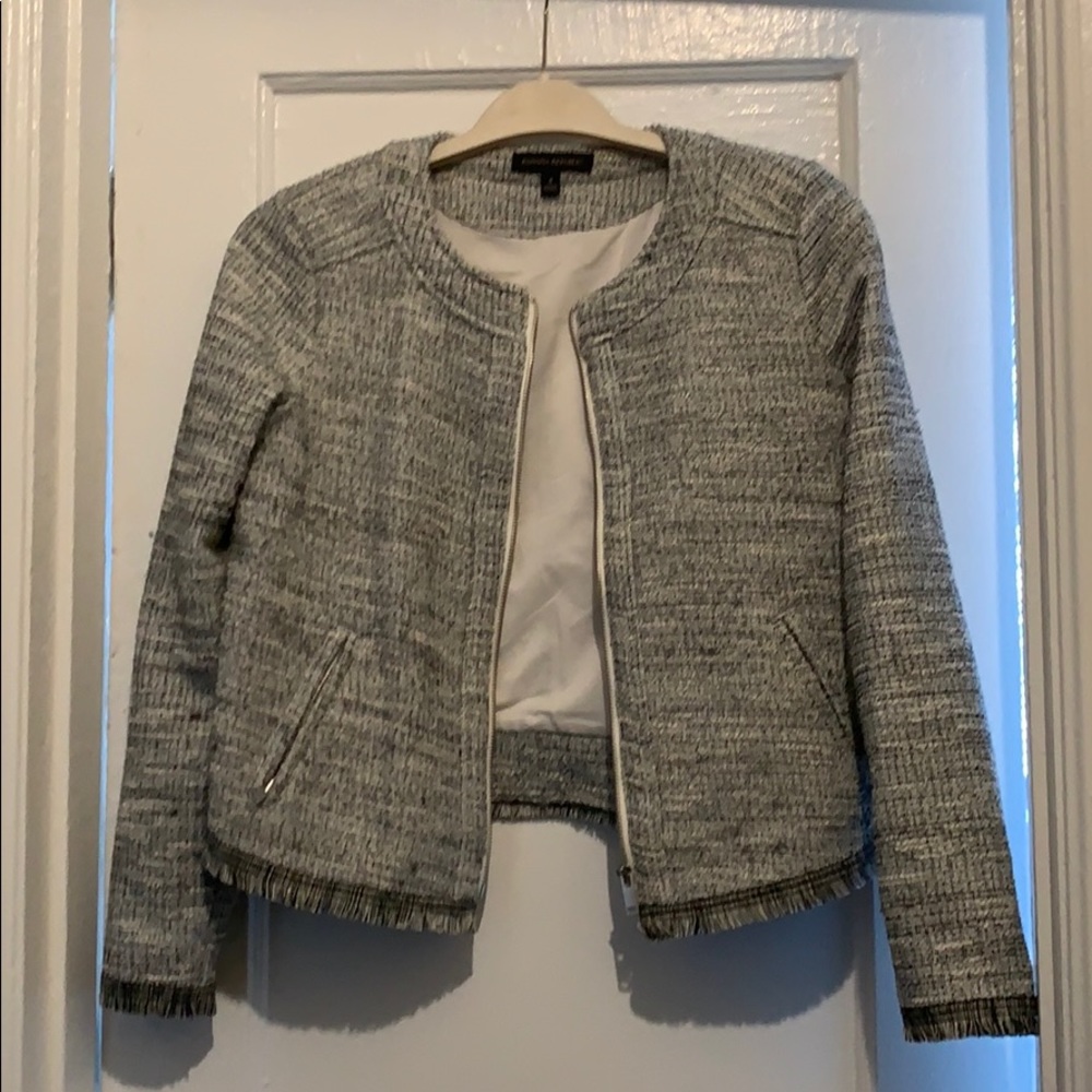 Cropped black and white tweed jacket